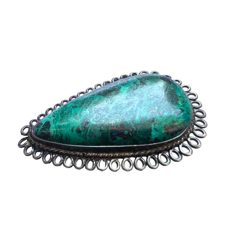 Brooch/Pendant - 925 Silver . Pear Shape Eilat Stone. Filigree Frame. - ML3501