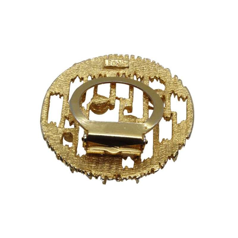 Scarf Clip - Vintage Gold Tone SR95 Round with Jagged Lines and Gold Tone Balls inbetween - ML3536