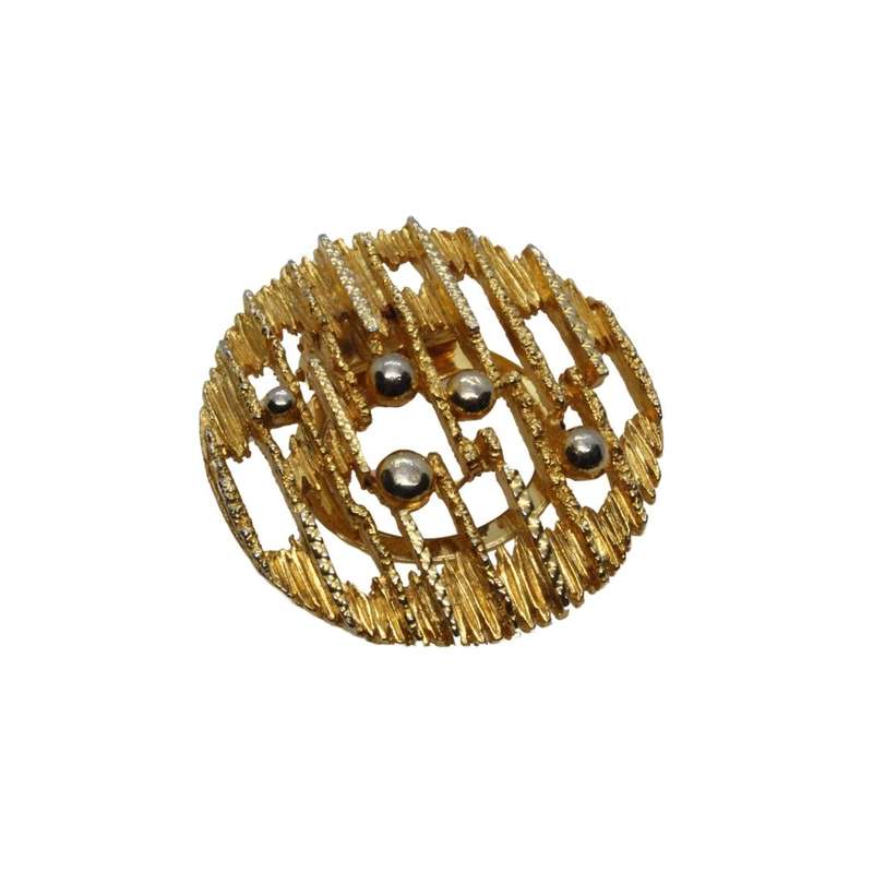 Scarf Clip - Vintage Gold Tone SR95 Round with Jagged Lines and Gold Tone Balls inbetween - ML3536