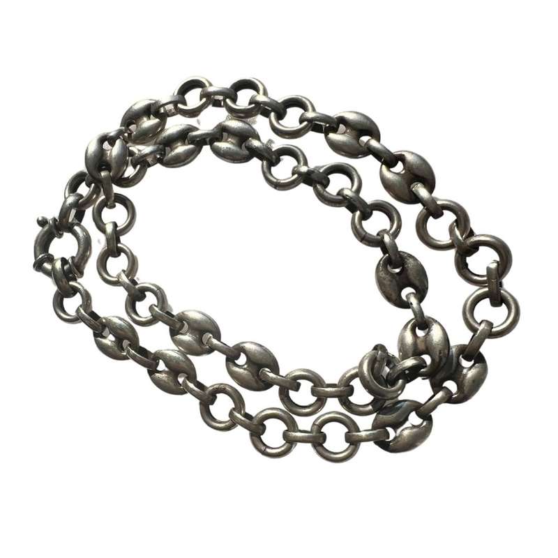 Necklace - Silver Tone Link Chain with Spring Ring Clasp. Slightly Tarnished - ML3560