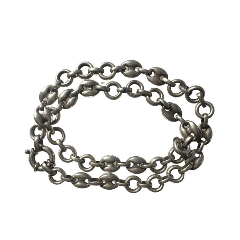 Necklace - Silver Tone Link Chain with Spring Ring Clasp. Slightly Tarnished - ML3560