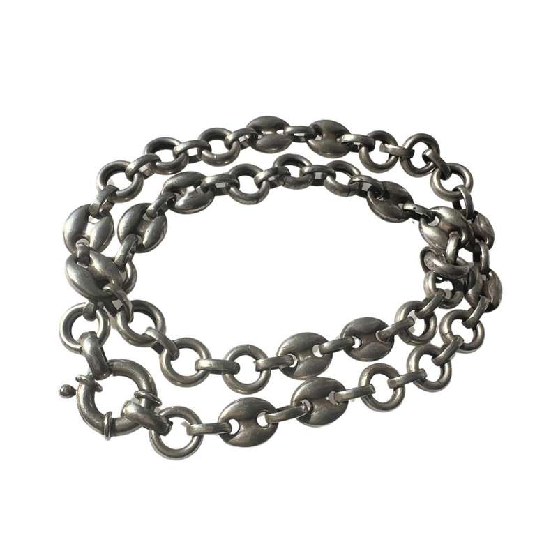 Necklace - Silver Tone Link Chain with Spring Ring Clasp. Slightly Tarnished - ML3560