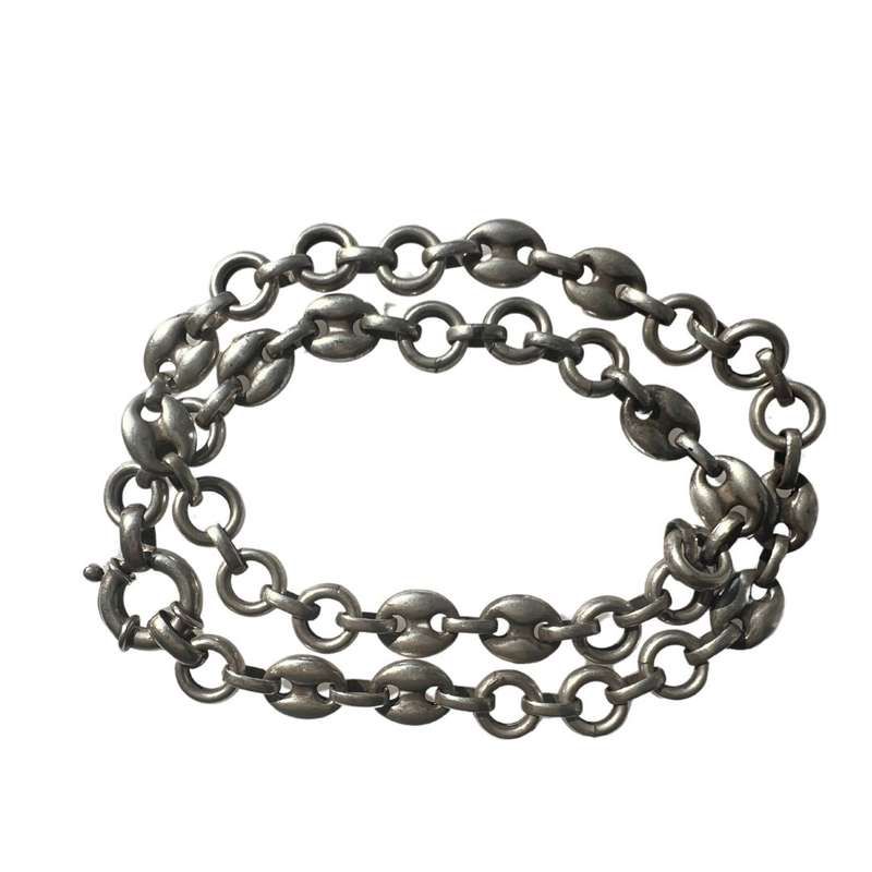 Necklace - Silver Tone Link Chain with Spring Ring Clasp. Slightly Tarnished - ML3560