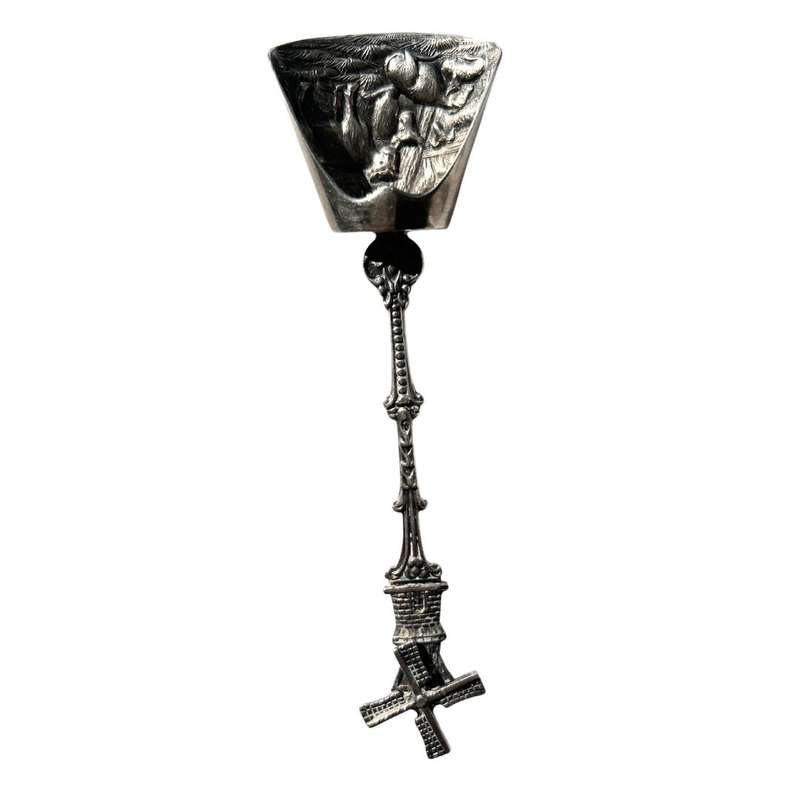 Antiques - Vintage Dutch Silver Plated Sugar Scoop with Moving Windmill - ML3565
