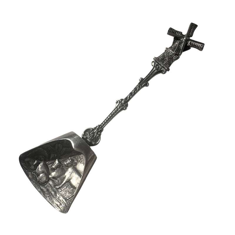 Antiques - Vintage Dutch Silver Plated Sugar Scoop with Moving Windmill - ML3565