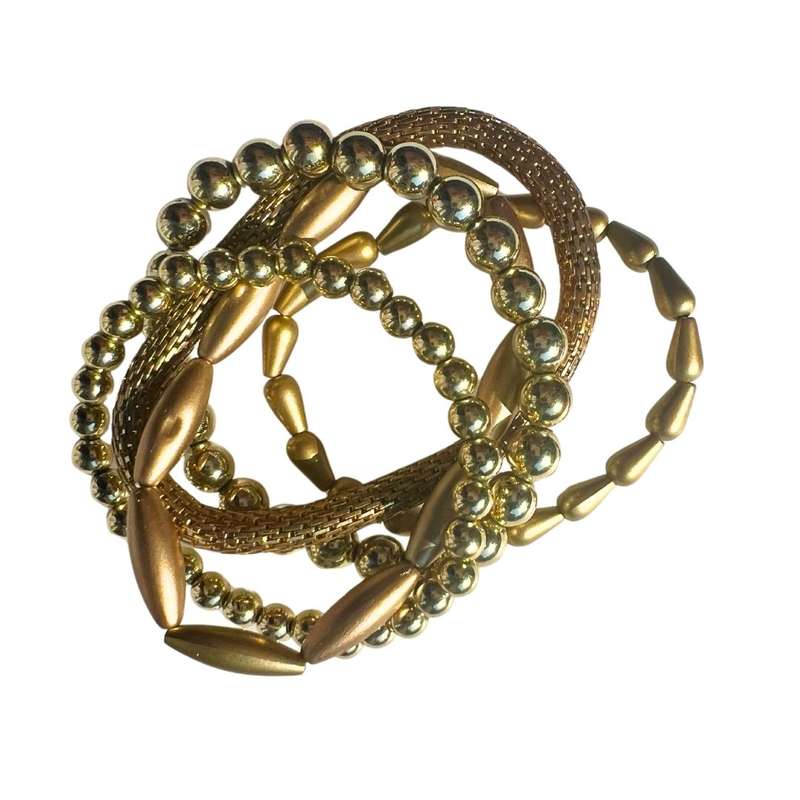 Bracelets - 5  x Gold Tone Stretch Bracelets different designs - ML3570