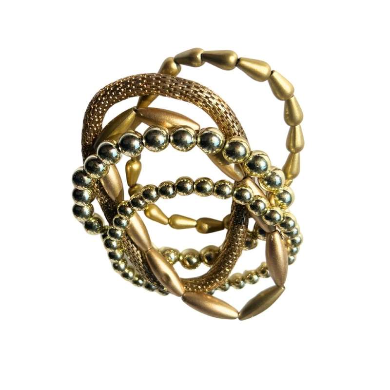 Bracelets - 5  x Gold Tone Stretch Bracelets different designs - ML3570
