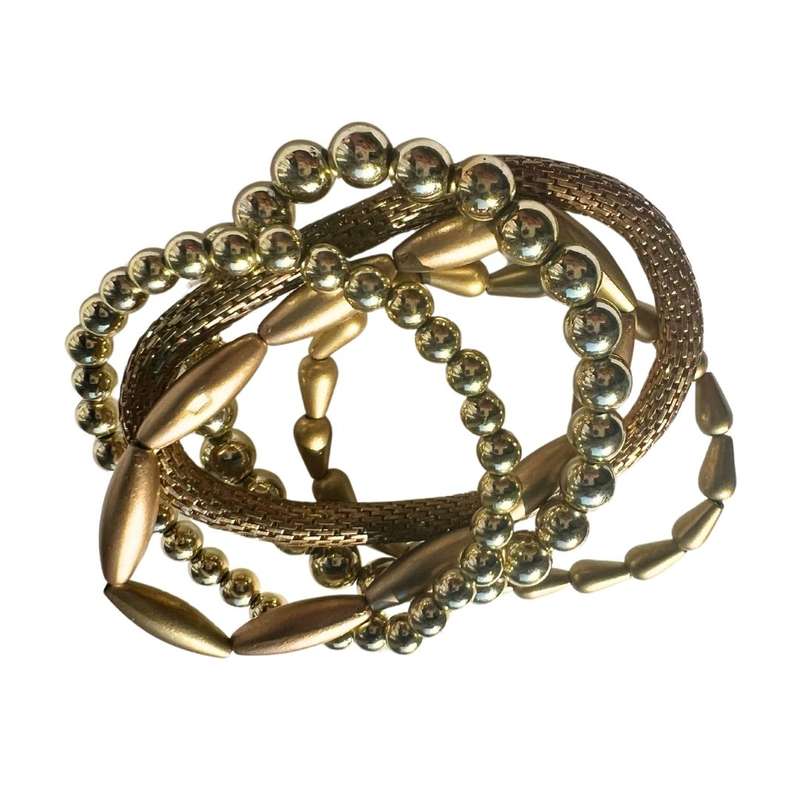 Bracelets - 5  x Gold Tone Stretch Bracelets different designs - ML3570