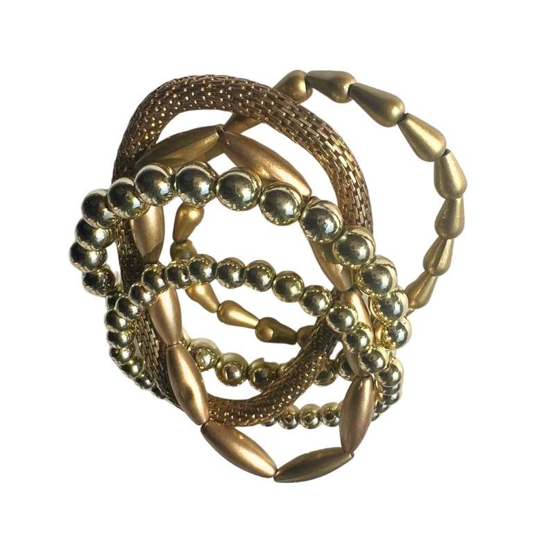 Bracelets - 5  x Gold Tone Stretch Bracelets different designs - ML3570