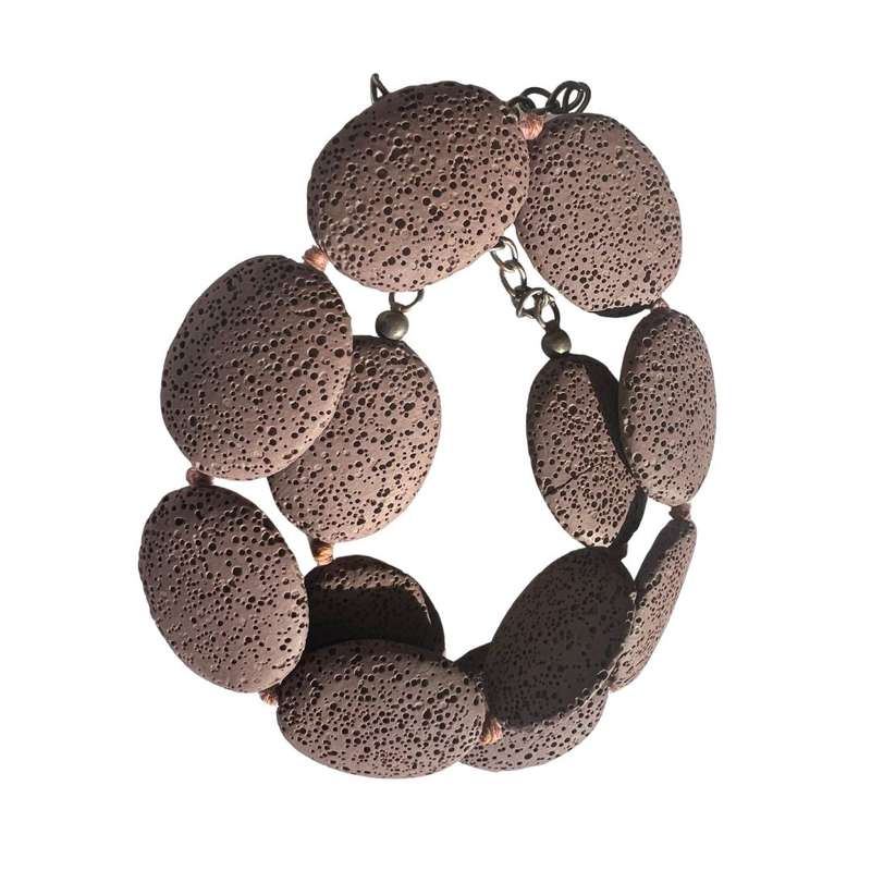 Necklace - Silver Tone Clasp Oval Shape Lava Stone - ML3571