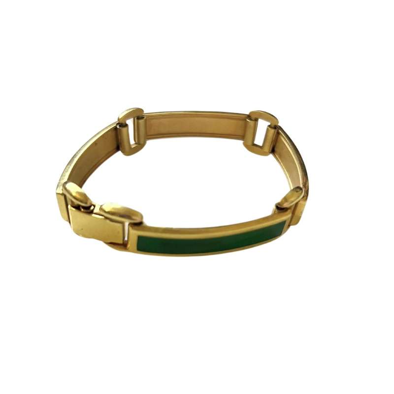 Bracelet - Gold Tone Gold and green enamel links - ML3605