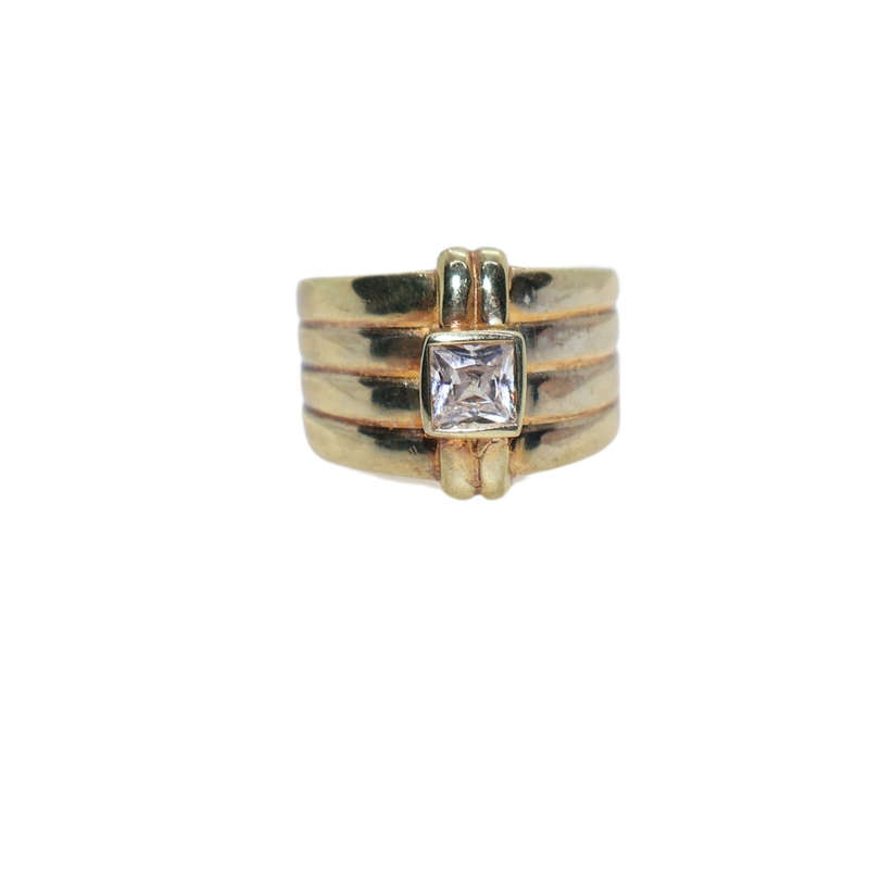Ring -  Silver Gilt dress ring 4 soldered bands. Square clear stone in centre - ML3611