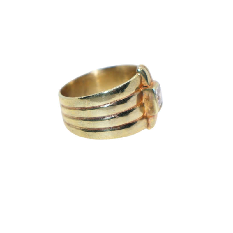 Ring -  Silver Gilt dress ring 4 soldered bands. Square clear stone in centre - ML3611