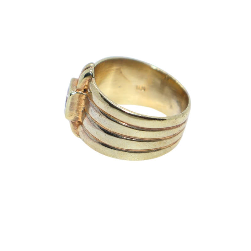 Ring -  Silver Gilt dress ring 4 soldered bands. Square clear stone in centre - ML3611