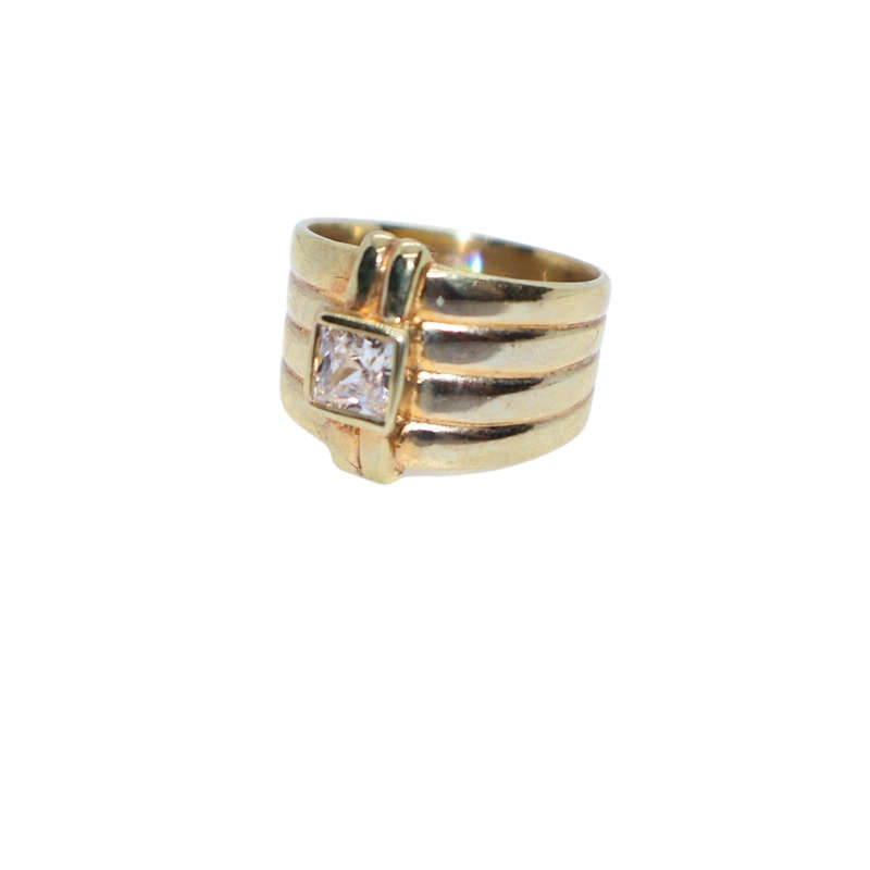 Ring -  Silver Gilt dress ring 4 soldered bands. Square clear stone in centre - ML3611