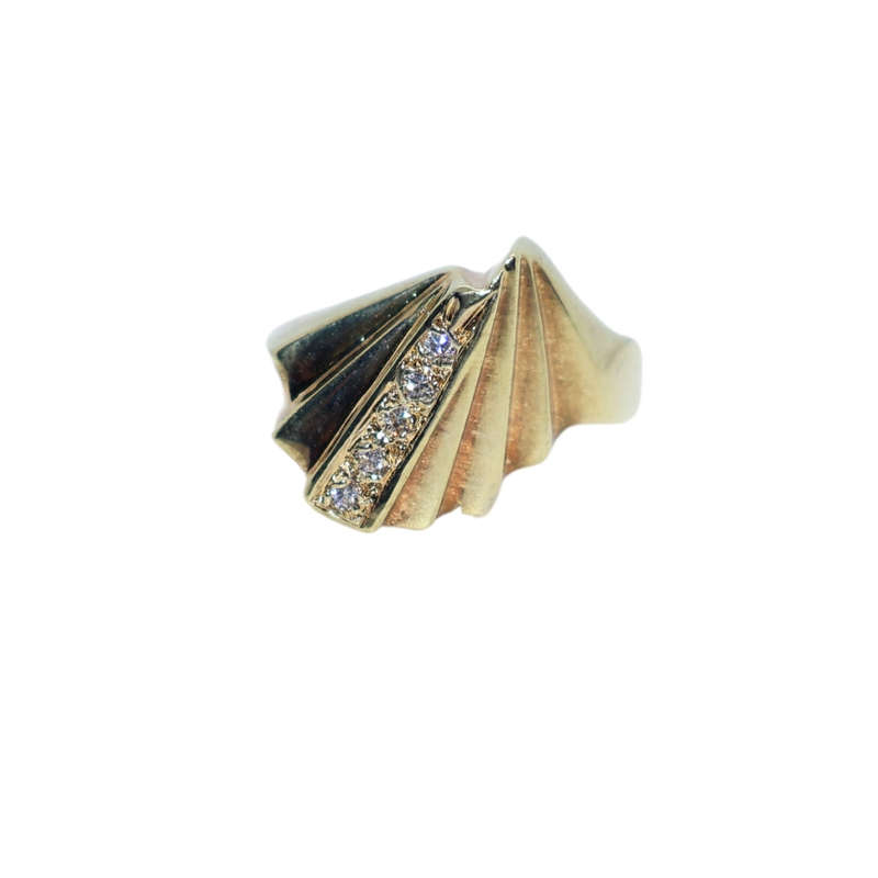 Ring - Silver Gilt Fan shape ring with 4 small clear stones - ML3614