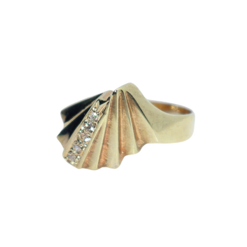 Ring - Silver Gilt Fan shape ring with 4 small clear stones - ML3614
