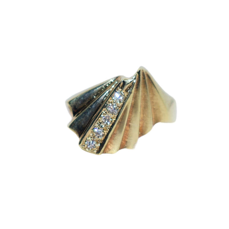 Ring - Silver Gilt Fan shape ring with 4 small clear stones - ML3614