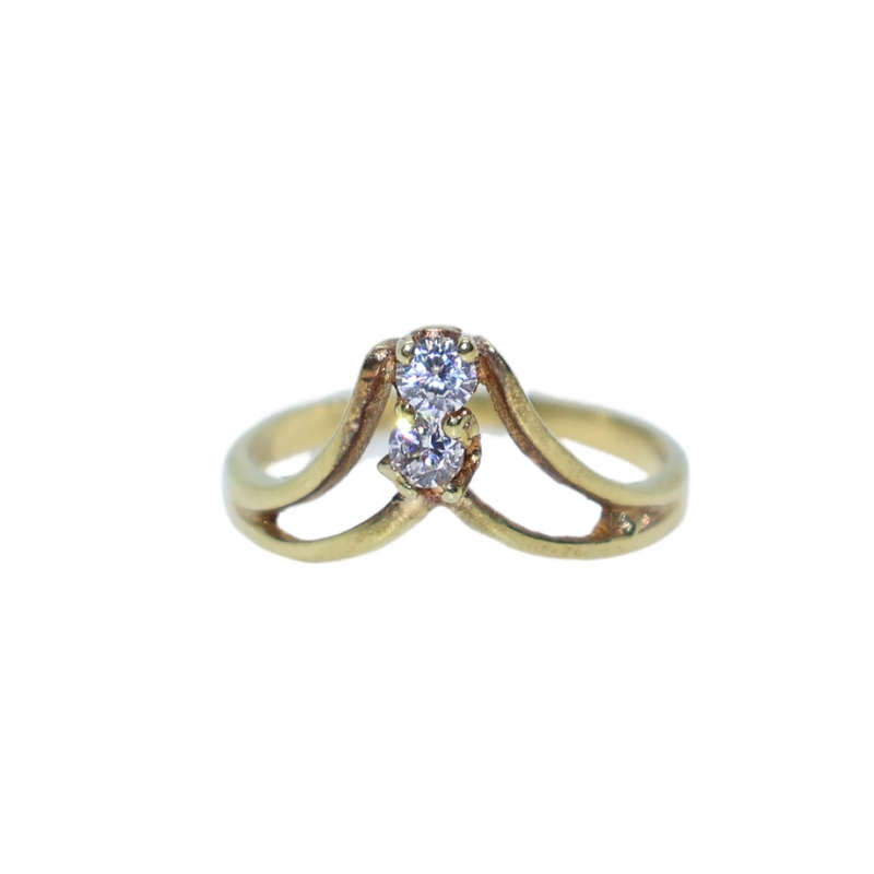 Ring - Silver Gilt  Wishbone ring with two clear stones - ML3615
