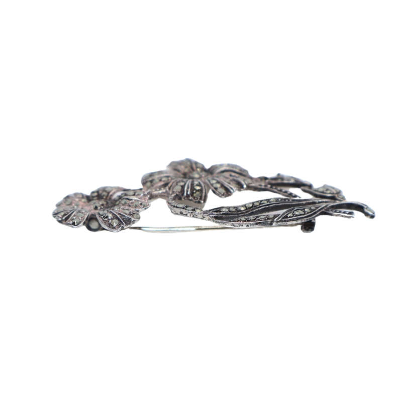 Antique - Silver Marcasite Double Flowe Brooch - 1920/30. Stamped . Made in England - ML3616