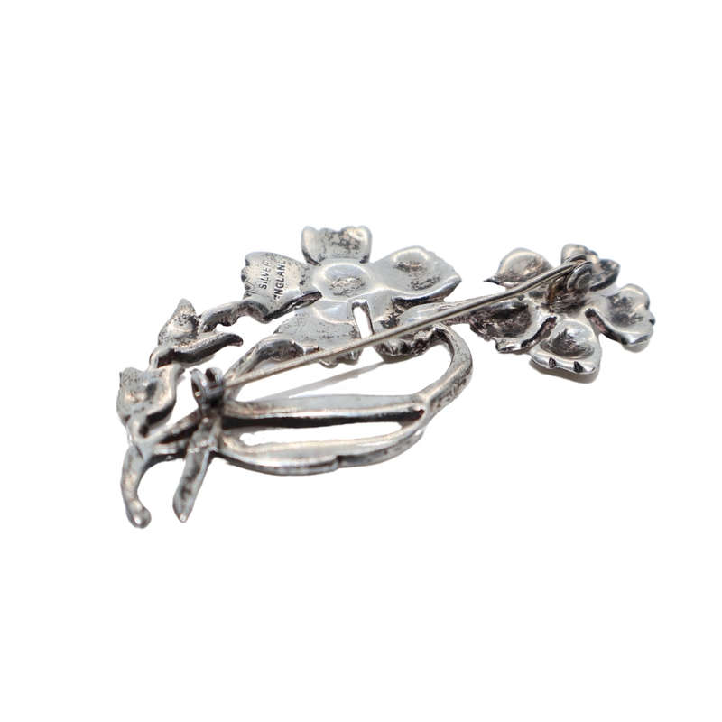 Antique - Silver Marcasite Double Flowe Brooch - 1920/30. Stamped . Made in England - ML3616