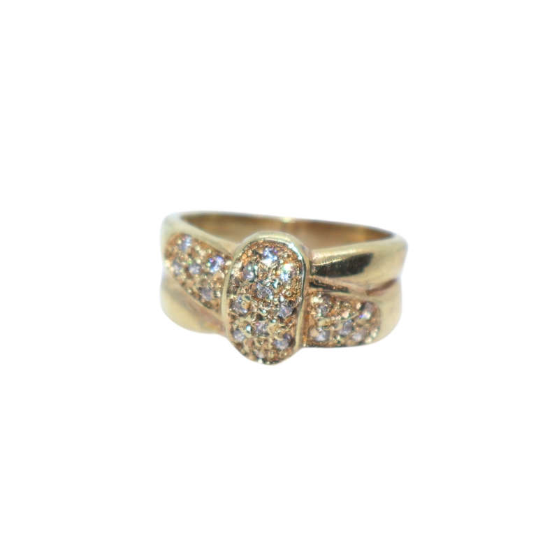 Ring - Silver Gilt Cross Over Design Pave ring - ML3618