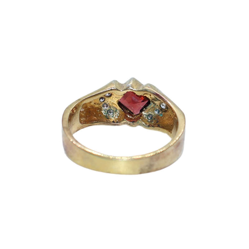 Ring - Silver Gilt Band with diamond shape coloured stone with Pave on sides - ML3621