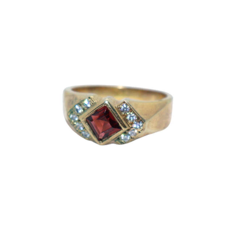 Ring - Silver Gilt Band with diamond shape coloured stone with Pave on sides - ML3621