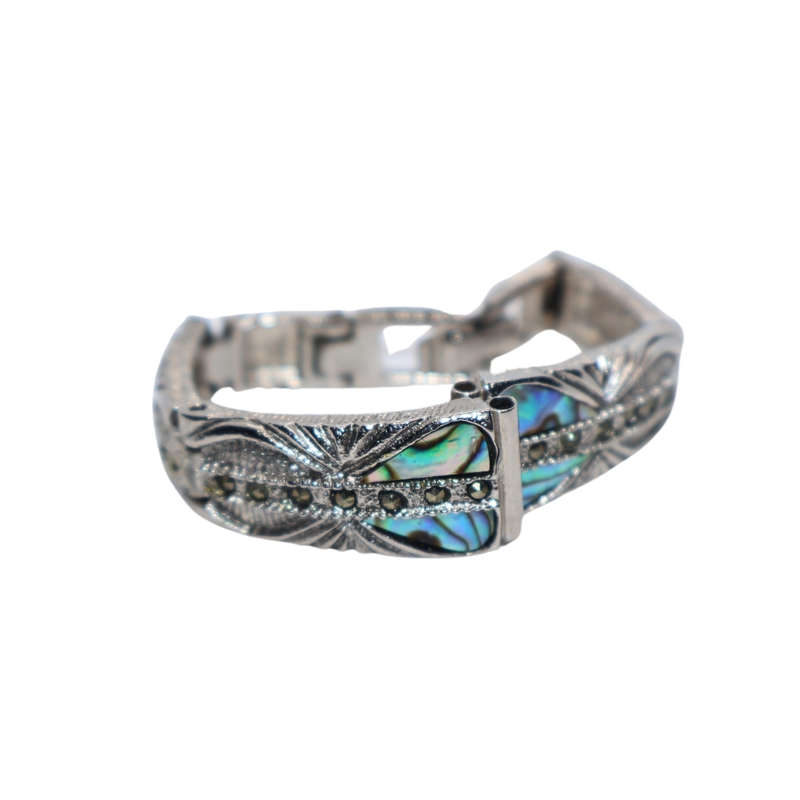 Watch Strap - Silver Tone Vintage Marcasite Bracelet watch strap with shiny blue inlay - ML3622