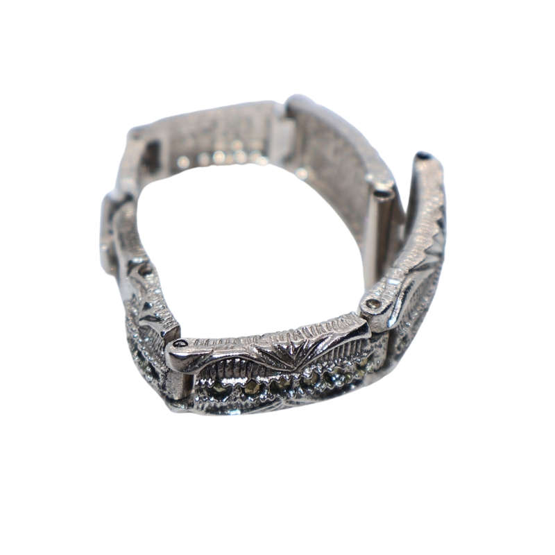 Watch Strap - Silver Tone Vintage Marcasite Bracelet watch strap with shiny blue inlay - ML3622
