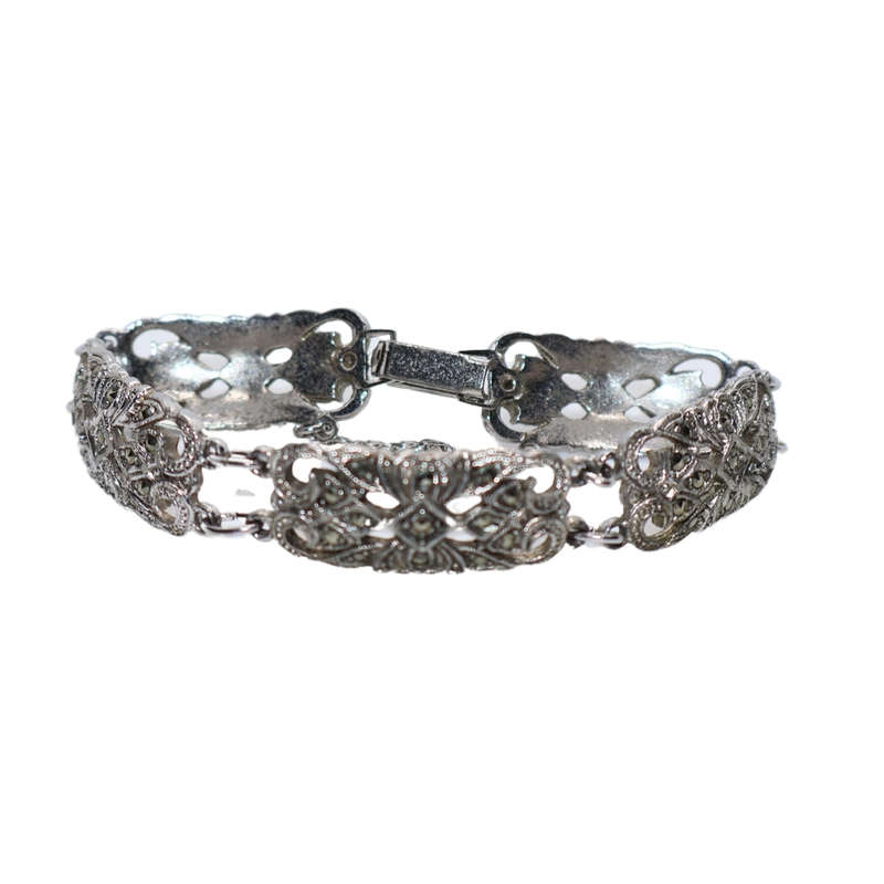 Bracelet - Silver Tone Filigree Art Deco Link bracelet - ML3624