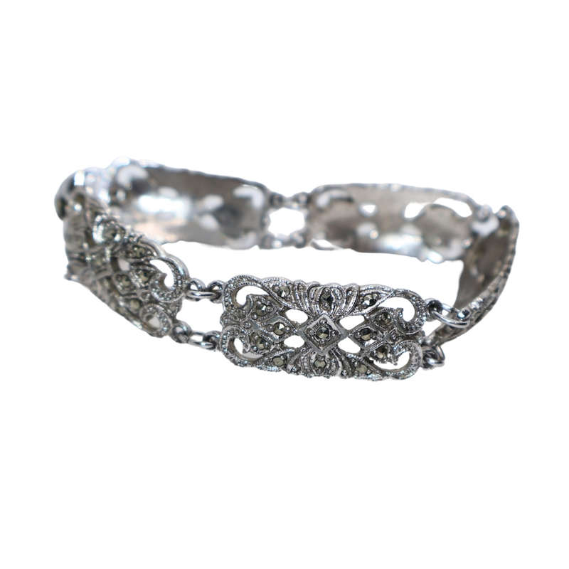 Bracelet - Silver Tone Filigree Art Deco Link bracelet - ML3624