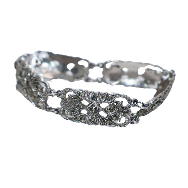 Bracelet - Silver Tone Filigree Art Deco Link bracelet - ML3624