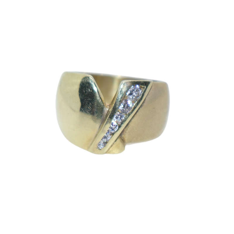 Ring - Silver Gilt wide band with strip of diamantes - ML3630