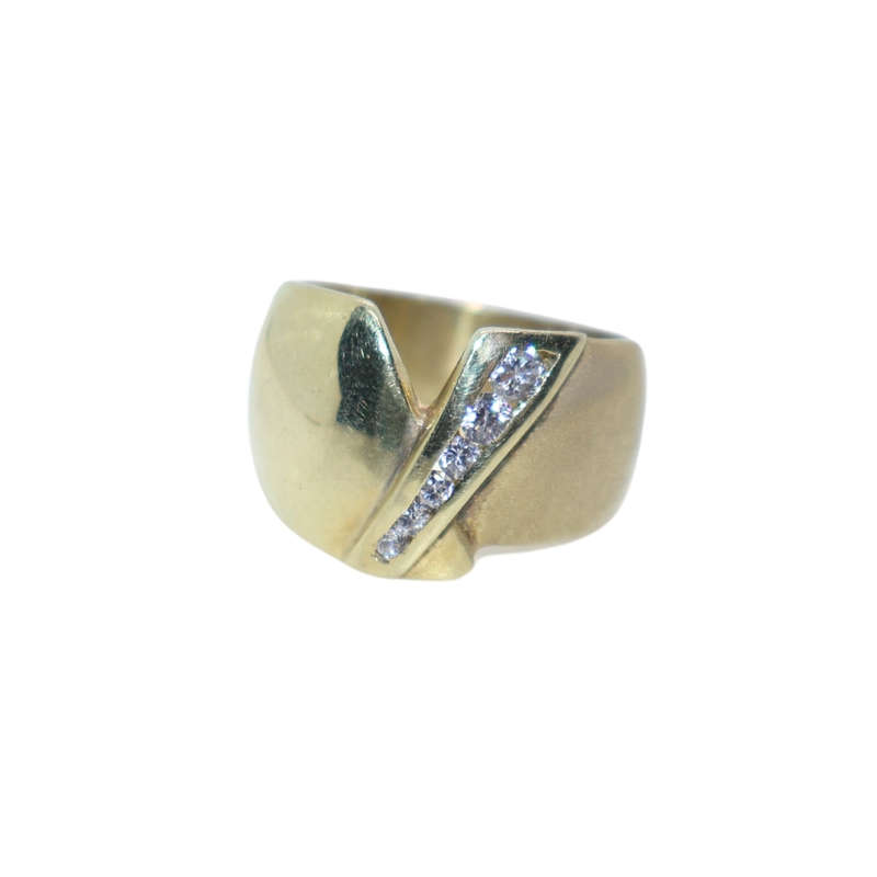 Ring - Silver Gilt wide band with strip of diamantes - ML3630