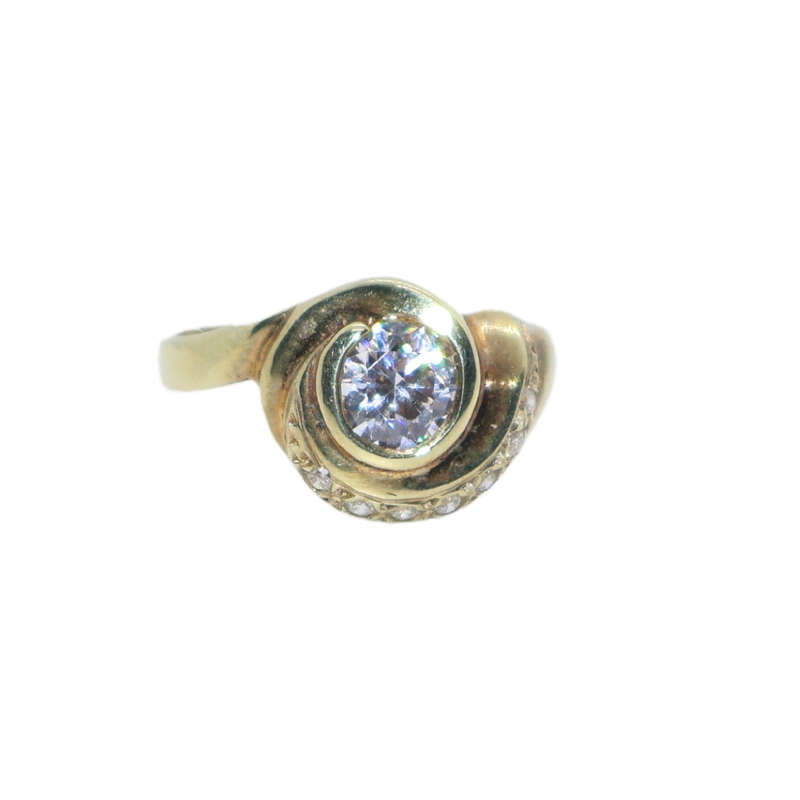Ring - Silver Gilt ladies shell shape . large clear stone in centre and clear stones - ML3633