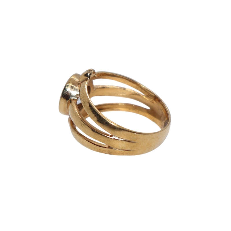 Ring - Silver Gilt. Wide. 3 Bands join with large Cabochon style setting. Large clear stone - ML3635