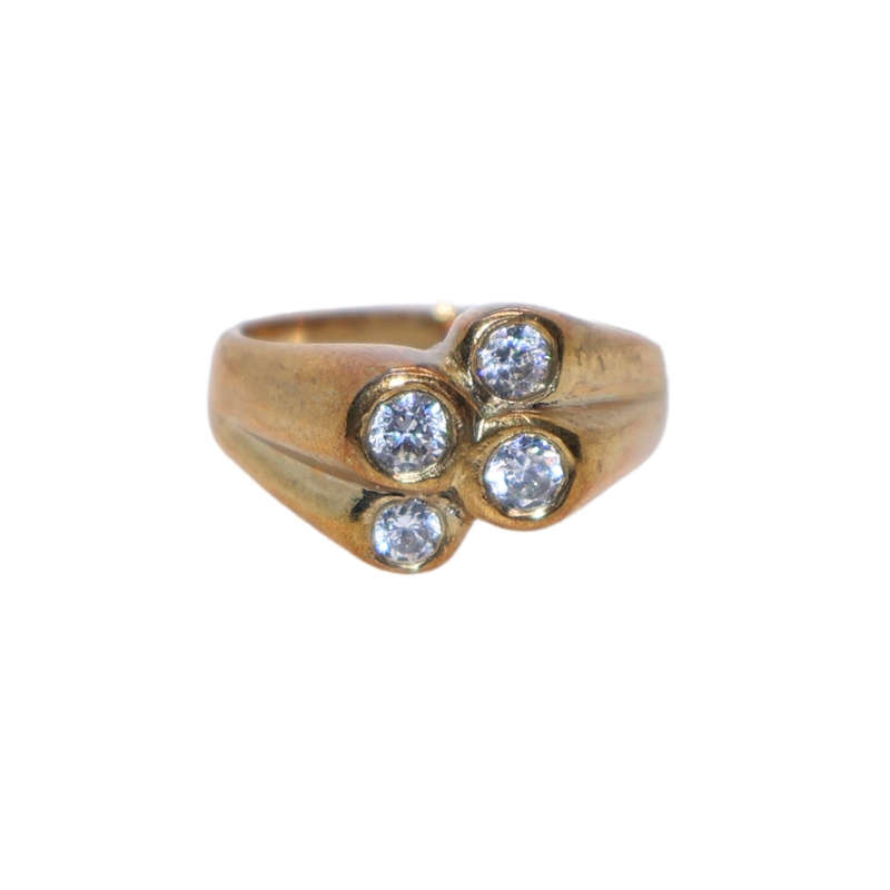 Ring - Silver Gilt . Band inset with 4 x clear stones - ML3636