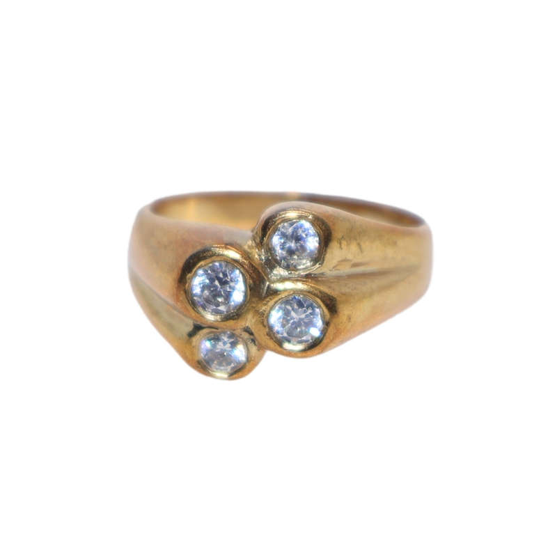Ring - Silver Gilt . Band inset with 4 x clear stones - ML3636