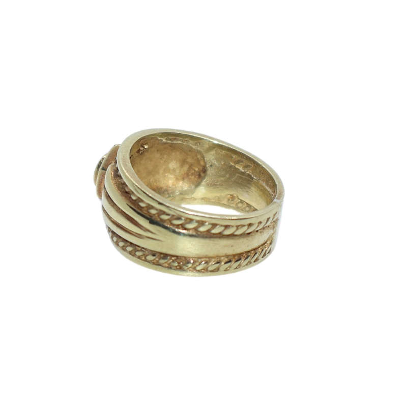 Ring - Silver Gilt. Wide solid and rope design . Clear Cabachon style  centre   stone - ML3640