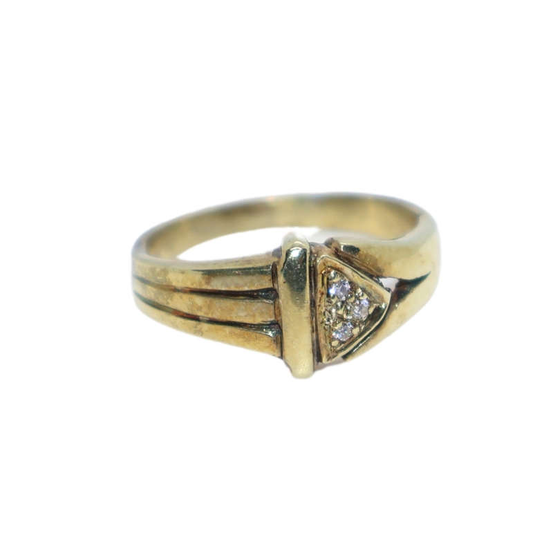 Ring - Silver Gilt . 3 solid band style.  Clear small stones in triangle shape - ML3641