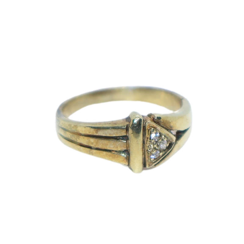 Ring - Silver Gilt . 3 solid band style.  Clear small stones in triangle shape - ML3641