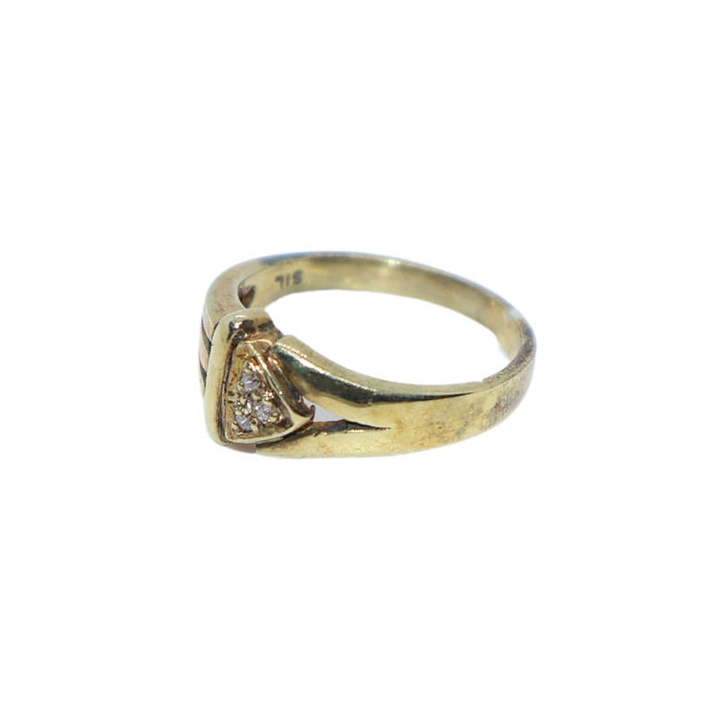 Ring - Silver Gilt . 3 solid band style.  Clear small stones in triangle shape - ML3641