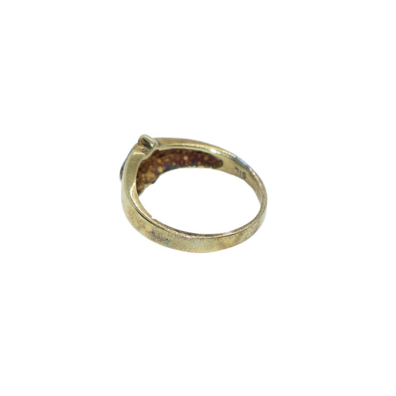 Ring - Silver Gilt . 3 solid band style.  Clear small stones in triangle shape - ML3641