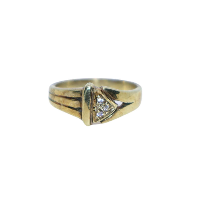 Ring - Silver Gilt . 3 solid band style.  Clear small stones in triangle shape - ML3641