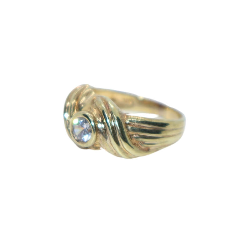 Ring - Silver Gilt Rope design band. Clear centre stone. bands criss cross - ML3642