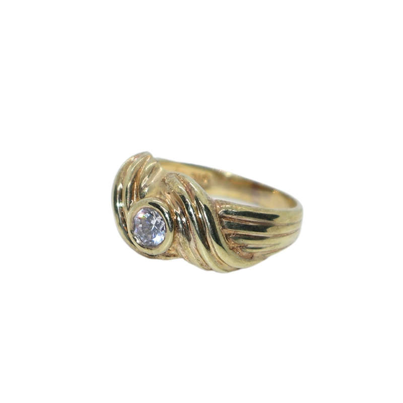 Ring - Silver Gilt Rope design band. Clear centre stone. bands criss cross - ML3642
