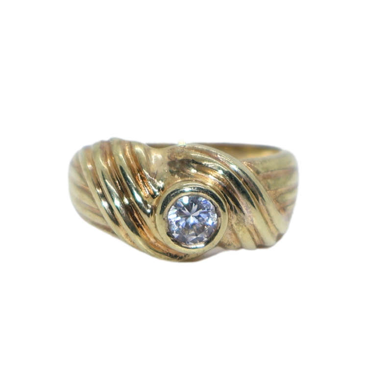 Ring - Silver Gilt Rope design band. Clear centre stone. bands criss cross - ML3642