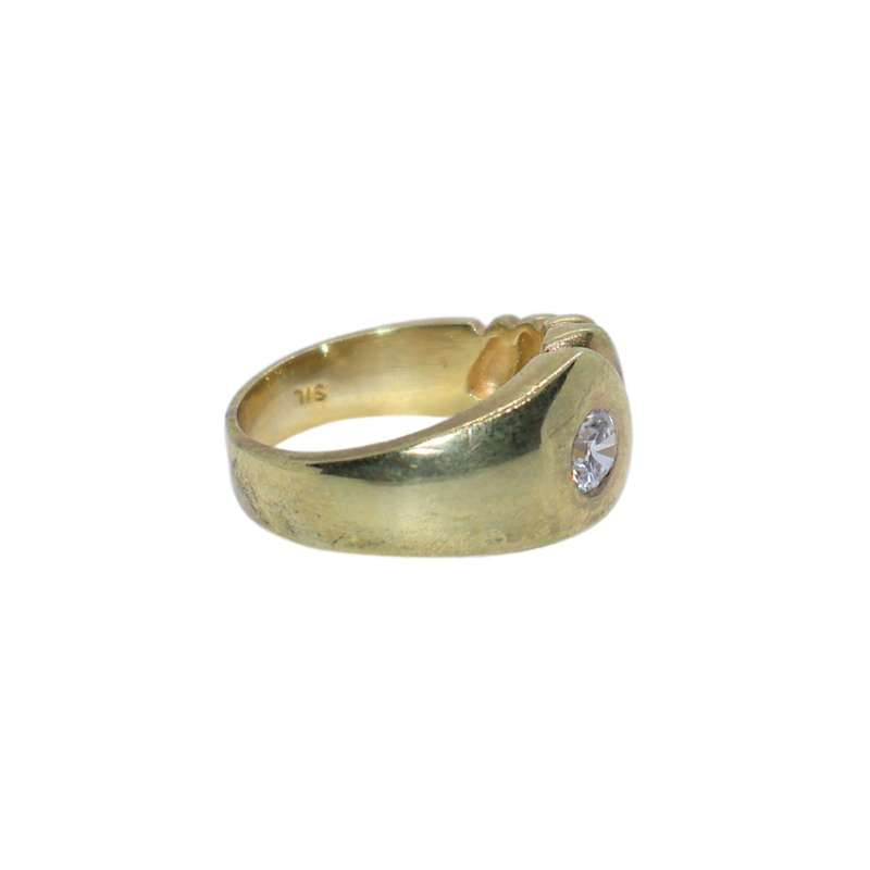 Ring -  Silver Gilt .One side band indented other side plain, Clear stone flush with band - ML3643