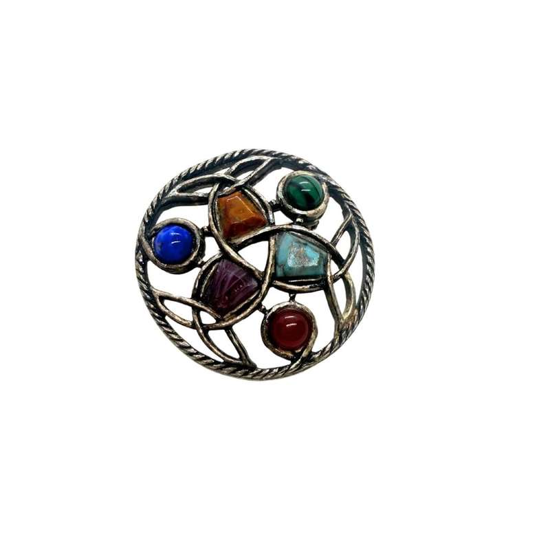 Brooch - Silver Tone Vintage Celtic Miricle Knot Brooch. Stamped.  faux gemstones. - ML3654